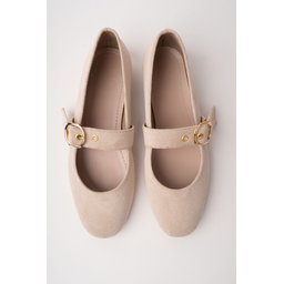 حذاء باليه نسائي MUGGO HALSEY بيج بمشبك ذهبي Muggo HALSEY Gold Buckle Women's Ballet Flats - Beige