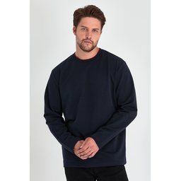 سويت شيرت رجالي كحلي بياقة دائرية مزدوجة وقصة مريحة Men's Navy Double Crew Neck Standard Relaxed Fit Sweatshirt
