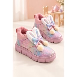 بوت Muggo PIPA شتوي بناتي فرو داخلي بتصميم أذن أرنب وفيونكة - بودرة Muggo PIPA Girls' Winter Boots with Rabbit Ears, Bow, and Faux Fur Lining - Powder Pink