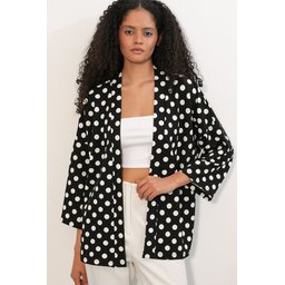 كيمونو نسائي منسوج منقط 5996 - أسود Women's Knitted Polka Dot Kimono 5996 - Black
