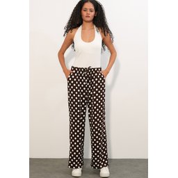بنطلون نسائي واسع الساق منقط 30116 - بني Women's Wide Leg Polka Dot Trousers 30116 - Brown