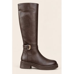 Muggo HARNES حذاء بوت نسائي طويل بسحاب ومشبك - بني Muggo HARNES Women's Zippered Buckle Tall Rider Boots - Brown