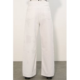 بنطلون جينز بالازو نسائي بخصر عالٍ وأرجل واسعة 6656 - أبيض Women's High-Waist Wide Leg Palazzo Jeans 6656 - White