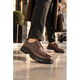 حذاء رجالي Muggo ORBA كاجوال كلاسيكي جلد طبيعي برباط ونعل سميك - بني Muggo ORBA Men's Genuine Leather Lace-Up Thick Sole Classic Casual Shoes - Brown
