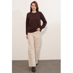 كنزة نسائية بنمط واسع (Oversize) بنقشة - 15970 - بني Women's Patterned Oversize Sweater 15970 - Brown