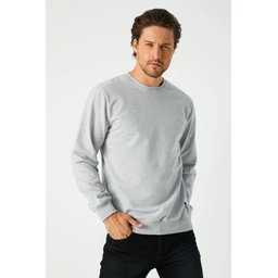 سويت شيرت رجالي رمادي بسيك بياقة دائرية من ميتاليك Mmetalic Men's Grey Basic Crew Neck Sweatshirt