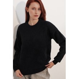 كنزة نسائية بنمط واسع (Oversize) بنقشة - أسود 15970 Women's Patterned Oversize Sweater - Black 15970