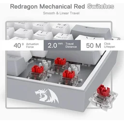 كيبورد ريد دراغون فيز K617 أبيض ورمادي Redragon FIZZ K617 60% RGB Mechanical Gaming Keyboard – White & Grey