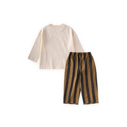 طقم أطفال واسع مطبوع مخطط إكرو وأخضر - 2-10 سنوات Kids' Wide Fit Printed Striped Set - Ecru Green - 2-10 Years