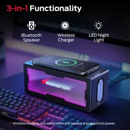 مكبر صوت مونستر S280 محمول بتقنية البلوتوث مع إضاءة LED وشحن لاسلكي – أسود Monster S280 Portable Bluetooth Speaker LED Lighting & Wireless Charging - Black