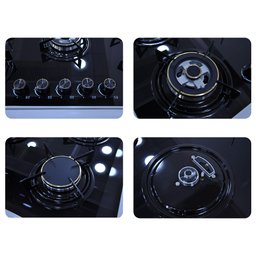 طباخ منضدي اينوكس 90 سم زجاجي أسود – 5 شعلات غاز INOX 90cm Black Glass Gas Hob – 5 Burners