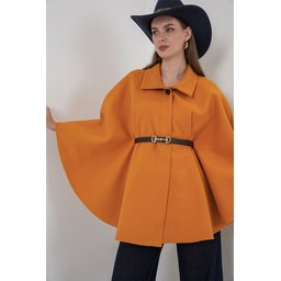 بونشو نسائي بحزام 9170 - خردلي Women's Belted Cachet Poncho 9170 - Mustard