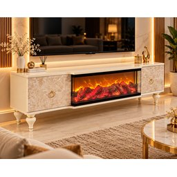 ميز شاشة تركي فاخر باللون الكريمي الرخامي Turkish Luxury Cream Marble-Effect TV Stand
