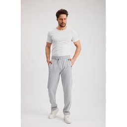 بنطلون رياضي رجالي رمادي مريح بقصة مستقيمة مع تفاصيل تطريز وجيوب بسحاب Men's Grey Comfortable Straight-Leg Sweatpants with Zipper Pockets & Embroidery