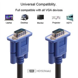 كابل في-جي-إي (VGA) من VCOM ذكر إلى ذكر 5متر VCOM VGA Male to Male Cable 2Ferrite with 5M