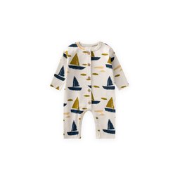 تولوم موسمي بنقشة للأطفال 0-2 سنوات - لون إيكرو Patterned Seasonal Baby Romper 0-2 Years - Ecru