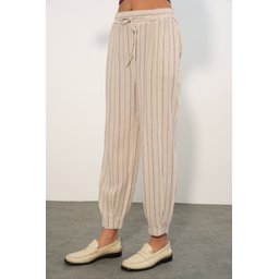 بنطلون نسائي مخطط من الكتان 30102 - فوشيا Women's Striped Linen Trousers 30102 - Fuchsia