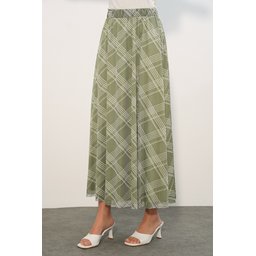 تنورة نسائية مبطنة بنقشة 8075 - لون كاغلا Women's Patterned Lined Skirt 8075 - Çağla Color