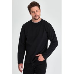 سويت شيرت رجالي أسود بياقة دائرية وقصة مريحة Men's Black Crew Neck Standard Fit Sweatshirt