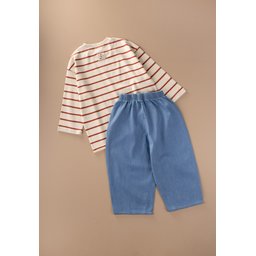 طقم بنطلون واسع بقصة فضفاضة موسمي - قرميدي مخطط Seasonal Wide-Cut Trousers Set - Terracotta Striped