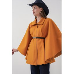 بونشو نسائي بحزام 9170 - خردلي Women's Belted Cachet Poncho 9170 - Mustard