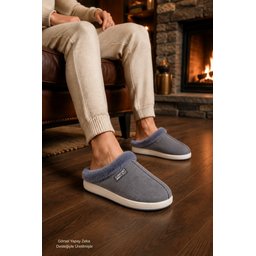 شبشب منزلي رجالي Muggo LAFONT شتوي مبطن بالفرو مريح - رمادي Muggo LAFONT Men's Winter Home Slippers - Fur Lined, Comfortable Sole - Grey