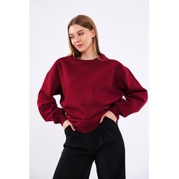سويت شيرت نسائي أوفر سايز بيزك بياقة دائرية قطني - خمري Women's Oversize Basic Cotton Crew Neck Sweatshirt - Burgundy
