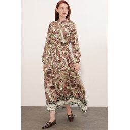 فستان نسائي طويل محتشم بنقشة 2586 - أخضر Women's Patterned Long Modest Dress 2586 - Green