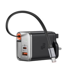 شاحن GaN بشاشة رقمية 40 واط 1C+1A مدمج وكابل USB-C قابل للسحب بطول 65 سم MC 40W 1C+1A Digital Display GaN Charger Built-in 65cm retractable USB-C Cable