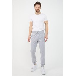 بنطلون رياضي رجالي رمادي بأساور سفلية وسحاب جيب Men's Grey Jogger Sweatpants with Ribbed Cuffs and Zipper Pockets