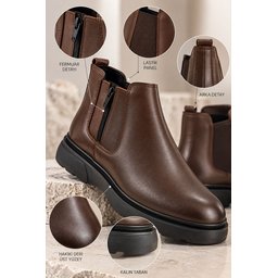 حذاء تشيلسي رجالي MUGGO LENOX جلد طبيعي بسحاب ونعل سميك - بني MUGGO LENOX Men's Genuine Leather Chelsea Boots with Zipper & Chunky Sole - Brown