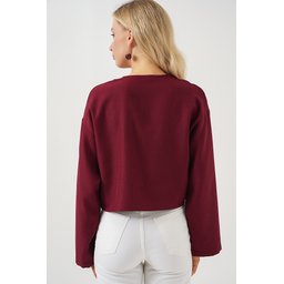 كيمونو كتان برباط أمامي 960 - خمري Front Tie Linen Kimono 960 - Burgundy