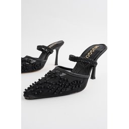 Muggo PEARLY حذاء نسائي بكعب رفيع مدبب مزين بالخرز والشبك - أسود Muggo PEARLY Women's Pointed-Toe Beaded Mesh Stiletto Mules - Black