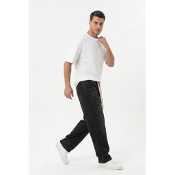 بنطلون جينز رجالي بقصة واسعة ومريحة 30073 - أسود Men's Relaxed Fit Baggy Jean Pants 30073 - Black