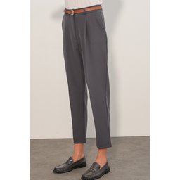 بنطلون قماش نسائي بحزام 30136 - أنثراسيت Women's Belted Fabric Trousers 30136 - Anthracite