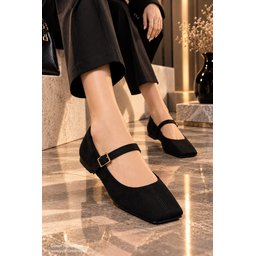 Muggo FLEUR حذاء ماري جين نسائي يومي أسود بكعب مخفي ومقدمة مربعة Muggo FLEUR Women's Mary Jane Flats - Hidden Heel, Square Toe, Single Strap - Black