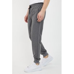 بنطلون رياضي رجالي أنثراسيت برباط عند الكاحل وسحاب جانبي Men's Anthracite Jogger Sweatpants with Ribbed Cuffs and Zipper Pockets