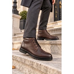 حذاء MUGGO ORVEN رجالي كلاسيك كاجوال برباط من الجلد الطبيعي - بني MUGGO ORVEN Men's Genuine Leather Lace-Up Classic Casual Boots - Brown