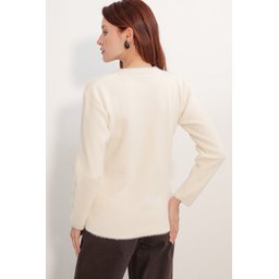 كنزة نسائية فضفاضة بتفاصيل وشاح 15971 - كريم Women's Oversize Scarf Detail Sweater 15971 - Cream