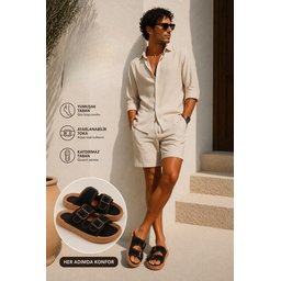 Muggo AUGUSTA شبشب رجالي يومي أسود قابل للتعديل بإبزيم مزدوج Muggo AUGUSTA Men's Adjustable Double Buckle Casual Slippers - Black