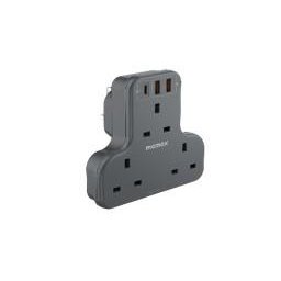 3 منافذ على شكل حرف تقسيم شاحن مع مساحة (رمادي) Momax ONEPLUG 3-Outlet T-shaped Extension Socket With USB Space (Grey)