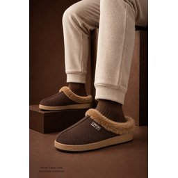 Muggo LAFONT شبشب رجالي شتوي مبطن بالفرو مريح - بني Muggo LAFONT Men's Winter Fur-Lined Comfortable Slippers - Brown