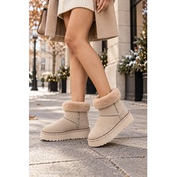 حذاء Muggo NELİS نسائي شتوي يومي مبطن بالفرو - بيج Muggo NELİS Women's Casual Winter Ankle Boot - Beige