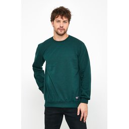 سويت شيرت رجالي بيزك بياقة دائرية أخضر داكن Men's Dark Green Basic Crew Neck Sweatshirt