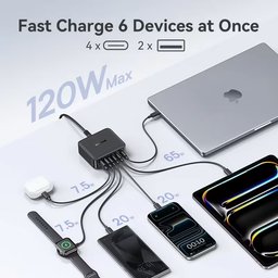 محطة شحن باسيوس 6 في 1 بقوة 120 واط بتقنية GaN Baseus 6-in-1 120W GaN Charging Station