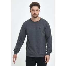 سويت شيرت رجالي بياقة دائرية وتطريز - ANTRASİT Men's Anthracite Crew Neck Embroidered Regular Fit Sweatshirt - ANTRASİT