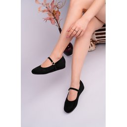 حذاء باليه نسائي MUGGO BERNY أسود بكعب مخفي وحزام واحد Muggo BERNY Women's Black Hidden Heel Single Strap Ballet Flats