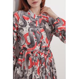 فستان نسائي طويل محتشم بنقشة 2586 - نار Women's Patterned Long Modest Dress 2586 - Nar