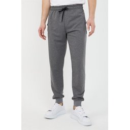 بنطلون رياضي رجالي أنثراسيت برباط عند الكاحل وسحاب جانبي Men's Anthracite Jogger Sweatpants with Ribbed Cuffs and Zipper Pockets