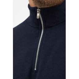 سويت شيرت رجالي كحلي بياقة واقفة وسحاب نصفي، قصة عادية من القطن Men's Navy Standard Fit Half-Zip Stand-Up Collar Cotton Sweatshirt